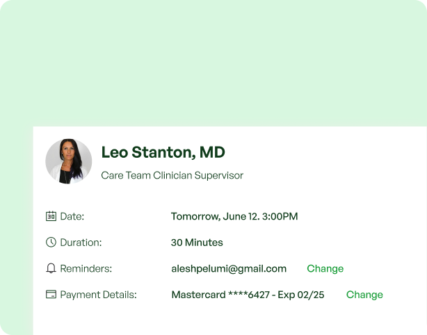 screenshot showing a patient's booked appointment