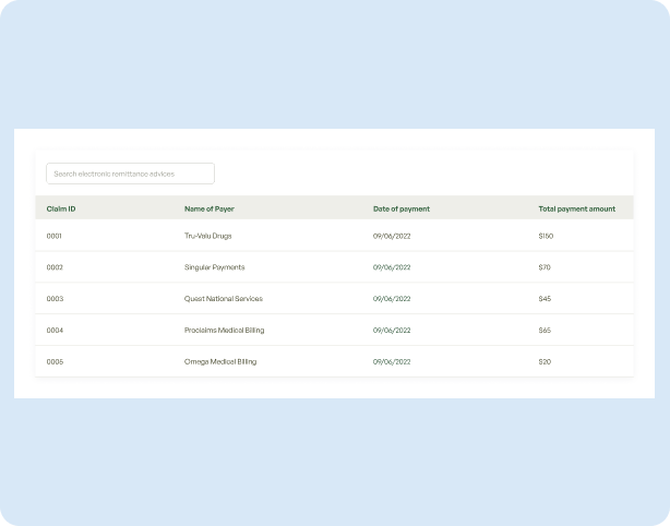 screenshot showing a biller handling ERAs