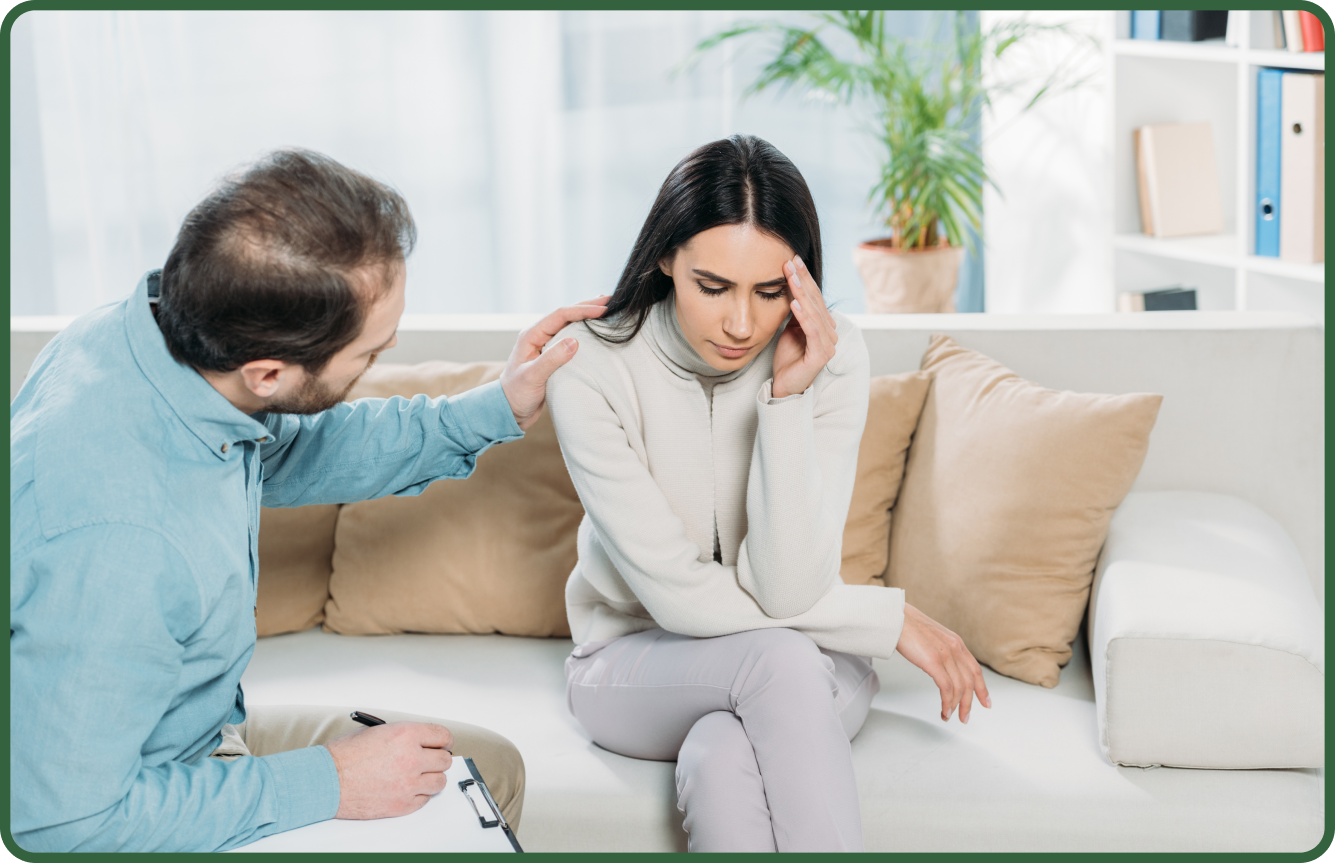 man talking to a woman